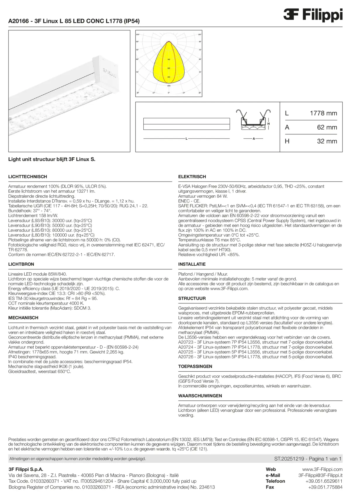 A20166 - 3F Linux L 85 LED CONC L1778 (IP54) - Datasheet - nl