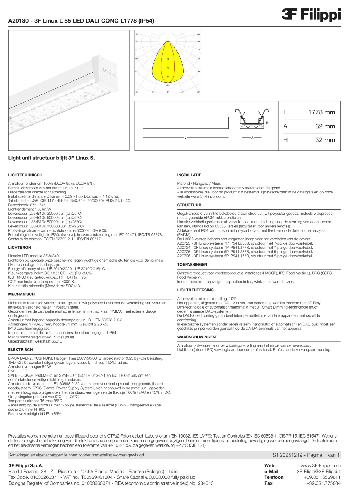 A20180 - 3F Linux L 85 LED DALI CONC L1778 (IP54) - Datasheet - nl