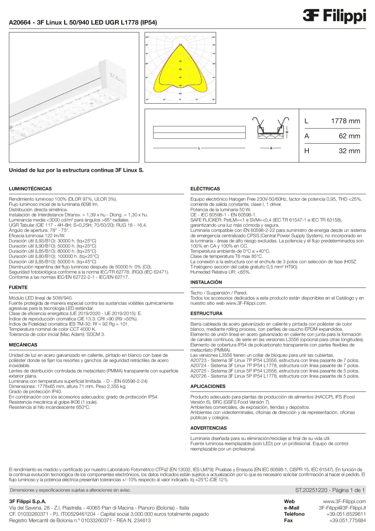A20664 - 3F Linux L 50-940 LED UGR L1778 (IP54) - Datasheet - es