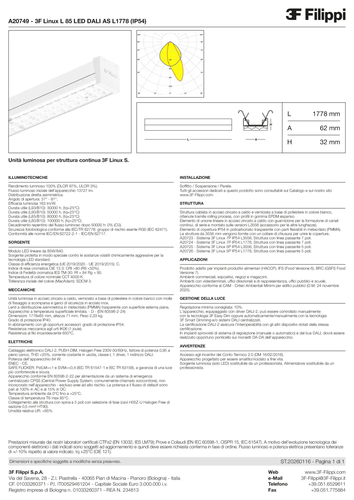 A20749 - 3F Linux L 85 LED DALI AS L1778 (IP54) - Datasheet - it