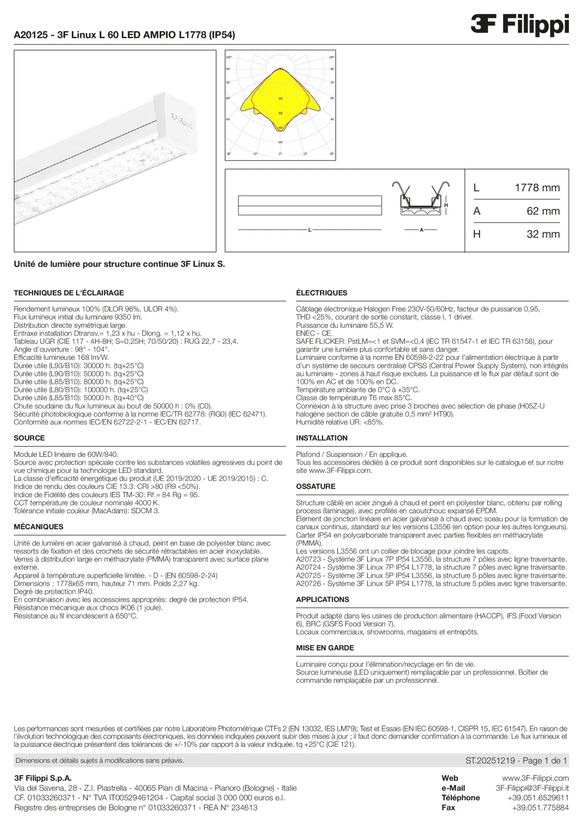 A20125 - 3F Linux L 60 LED AMPIO L1778 (IP54) - Datasheet - fr
