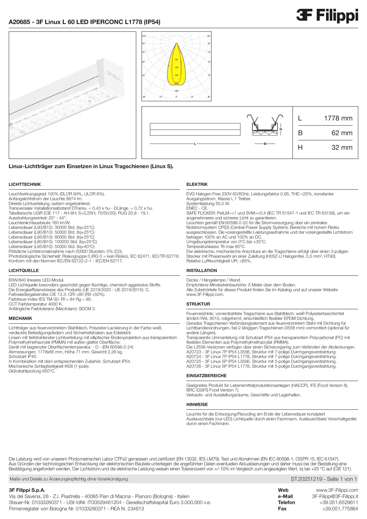 A20685 - 3F Linux L 60 LED IPERCONC L1778 (IP54) - Datasheet - de