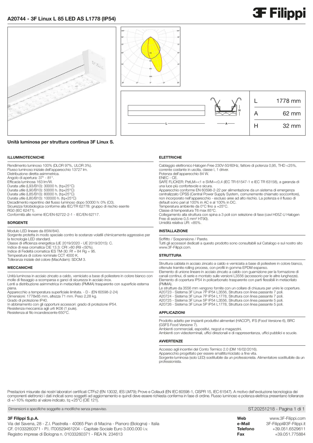 A20744 - 3F Linux L 85 LED AS L1778 (IP54) - Datasheet - it
