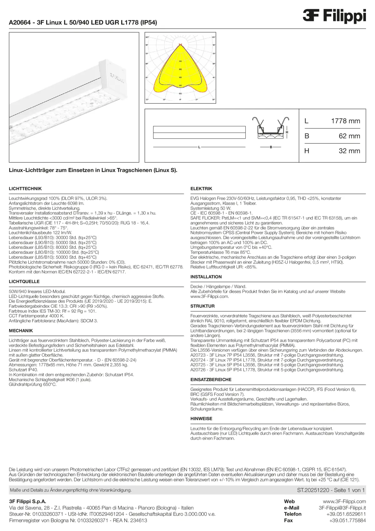 A20664 - 3F Linux L 50-940 LED UGR L1778 (IP54) - Datasheet - de