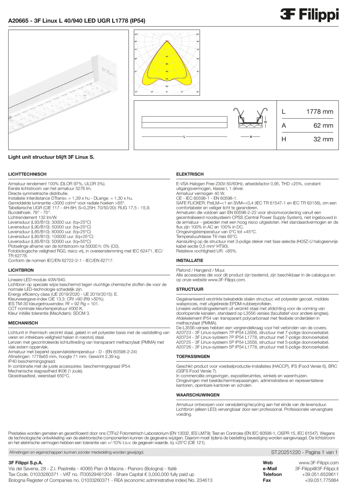 A20665 - 3F Linux L 40-940 LED UGR L1778 (IP54) - Datasheet - nl