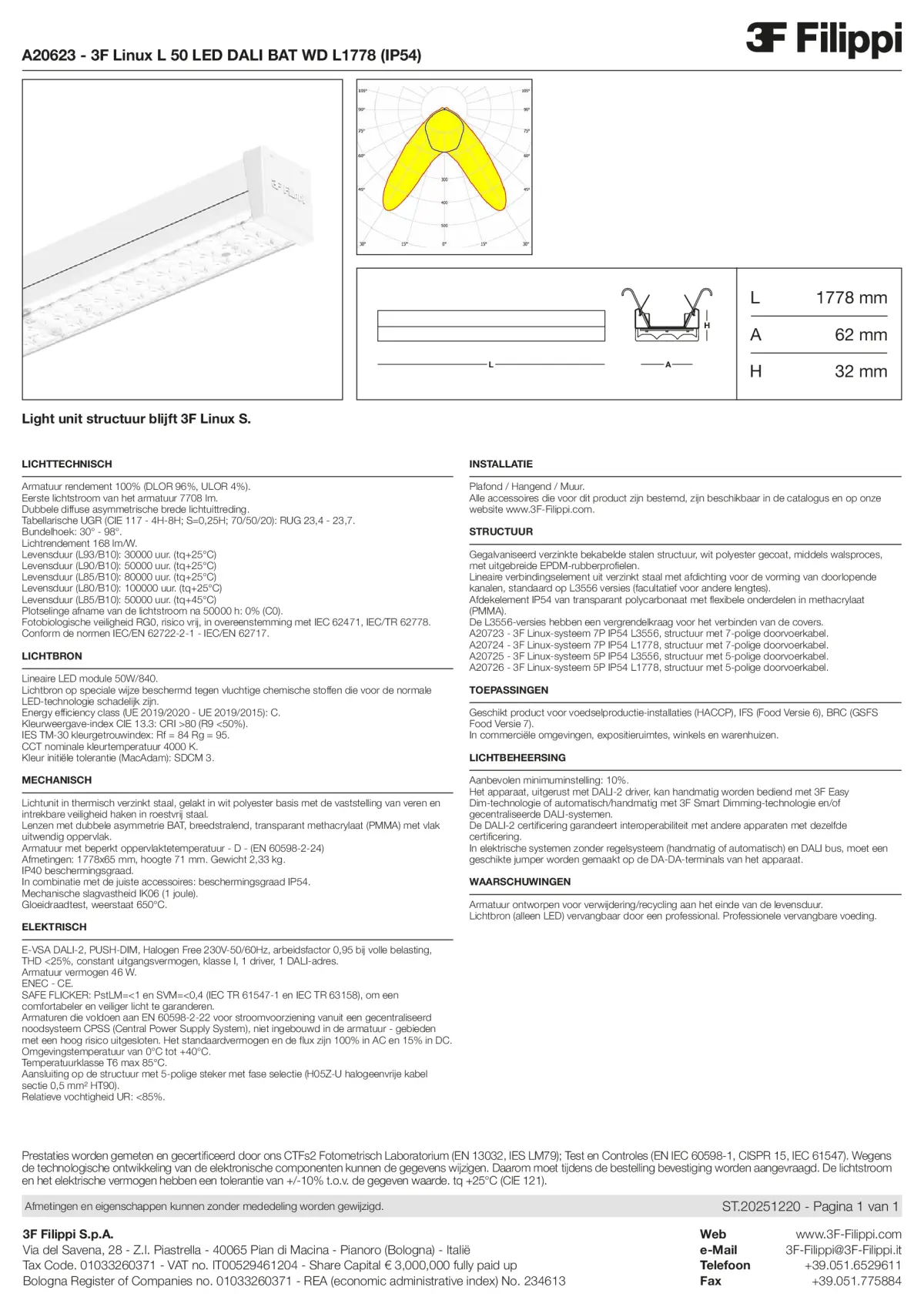 A20623 - 3F Linux L 50 LED DALI BAT WD L1778 (IP54) - Datasheet - nl