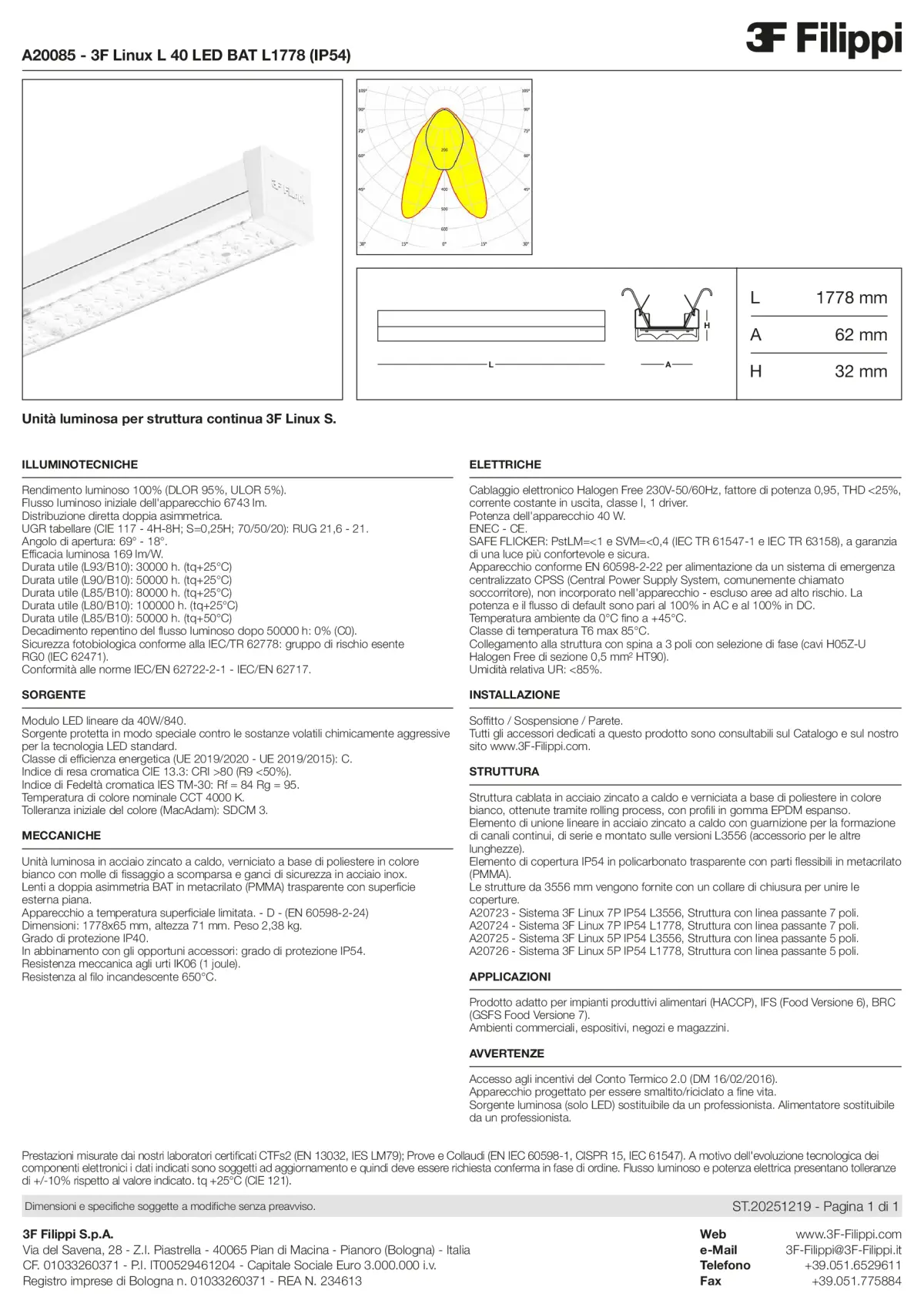 A20085 - 3F Linux L 40 LED BAT L1778 (IP54) - Datasheet - it