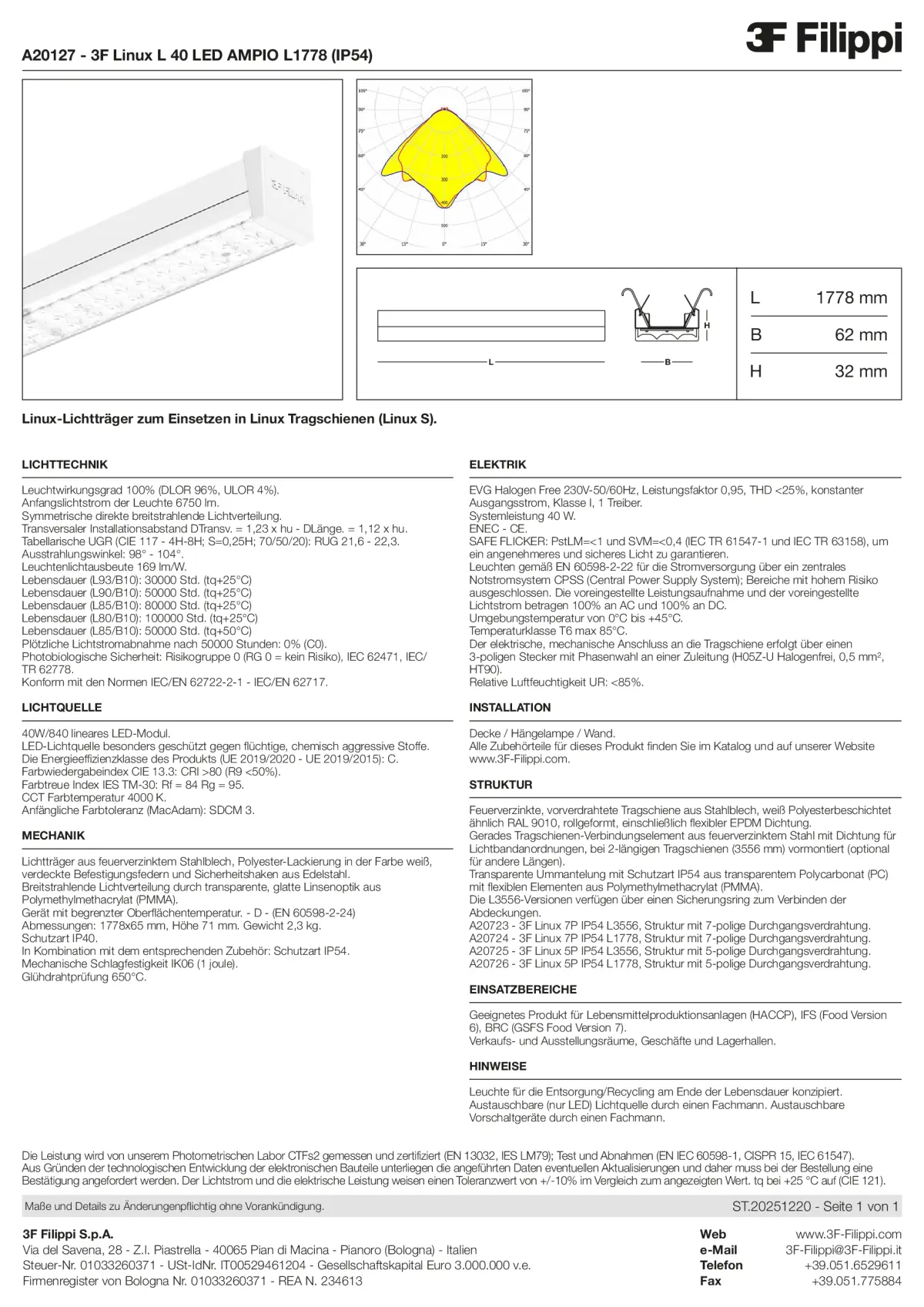 A20127 - 3F Linux L 40 LED AMPIO L1778 (IP54) - Datasheet - de