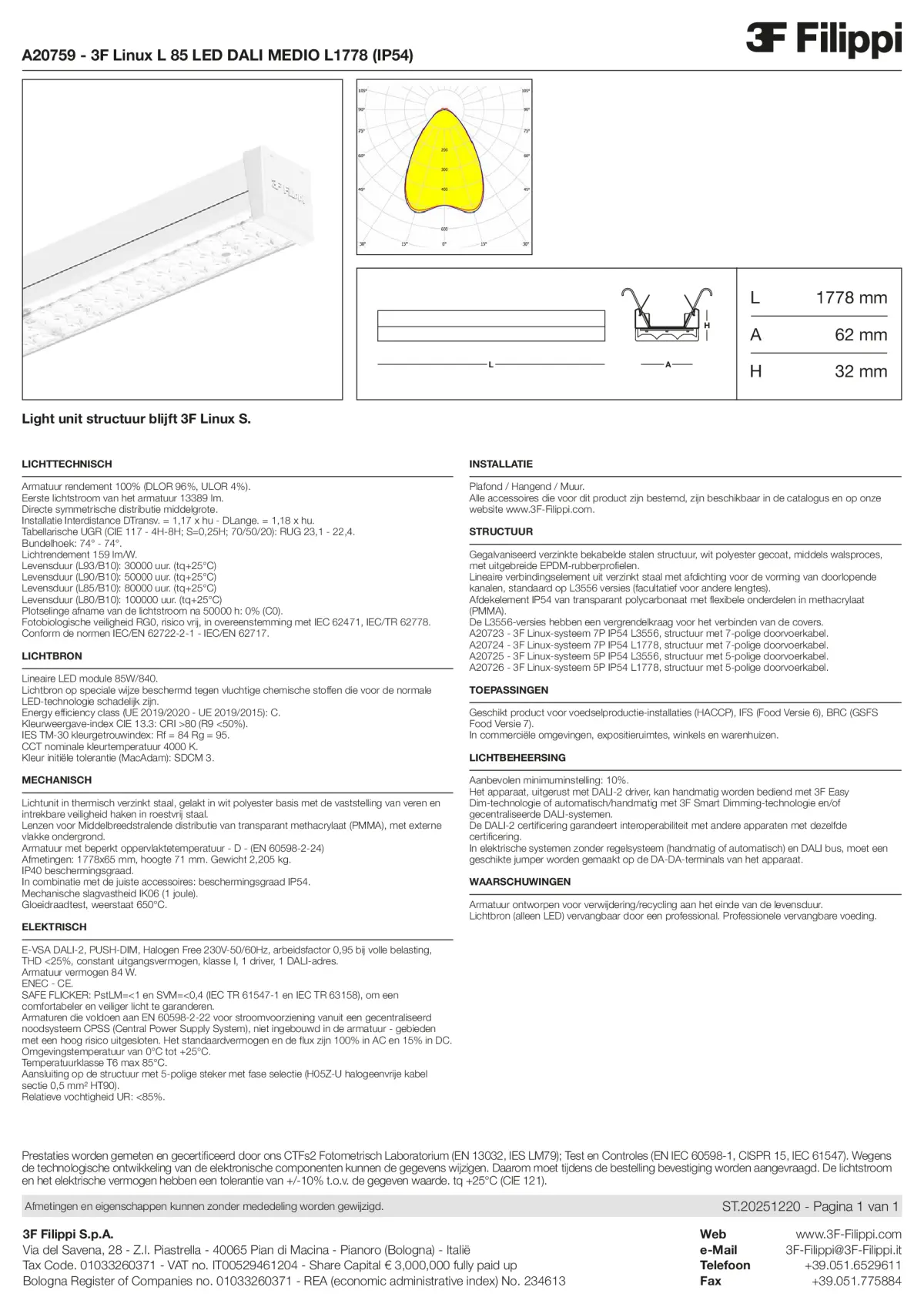 A20759 - 3F Linux L 85 LED DALI MEDIO L1778 (IP54) - Datasheet - nl