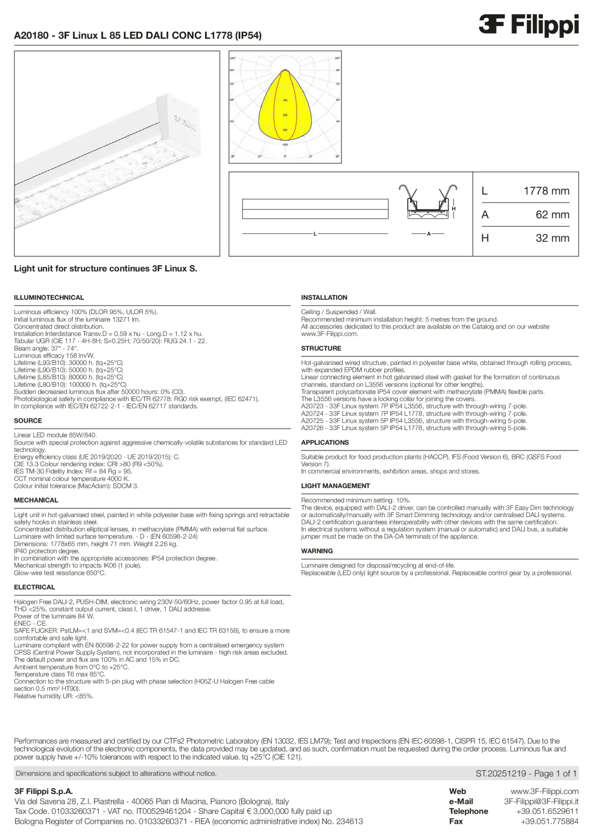 A20180 - 3F Linux L 85 LED DALI CONC L1778 (IP54) - Datasheet - en