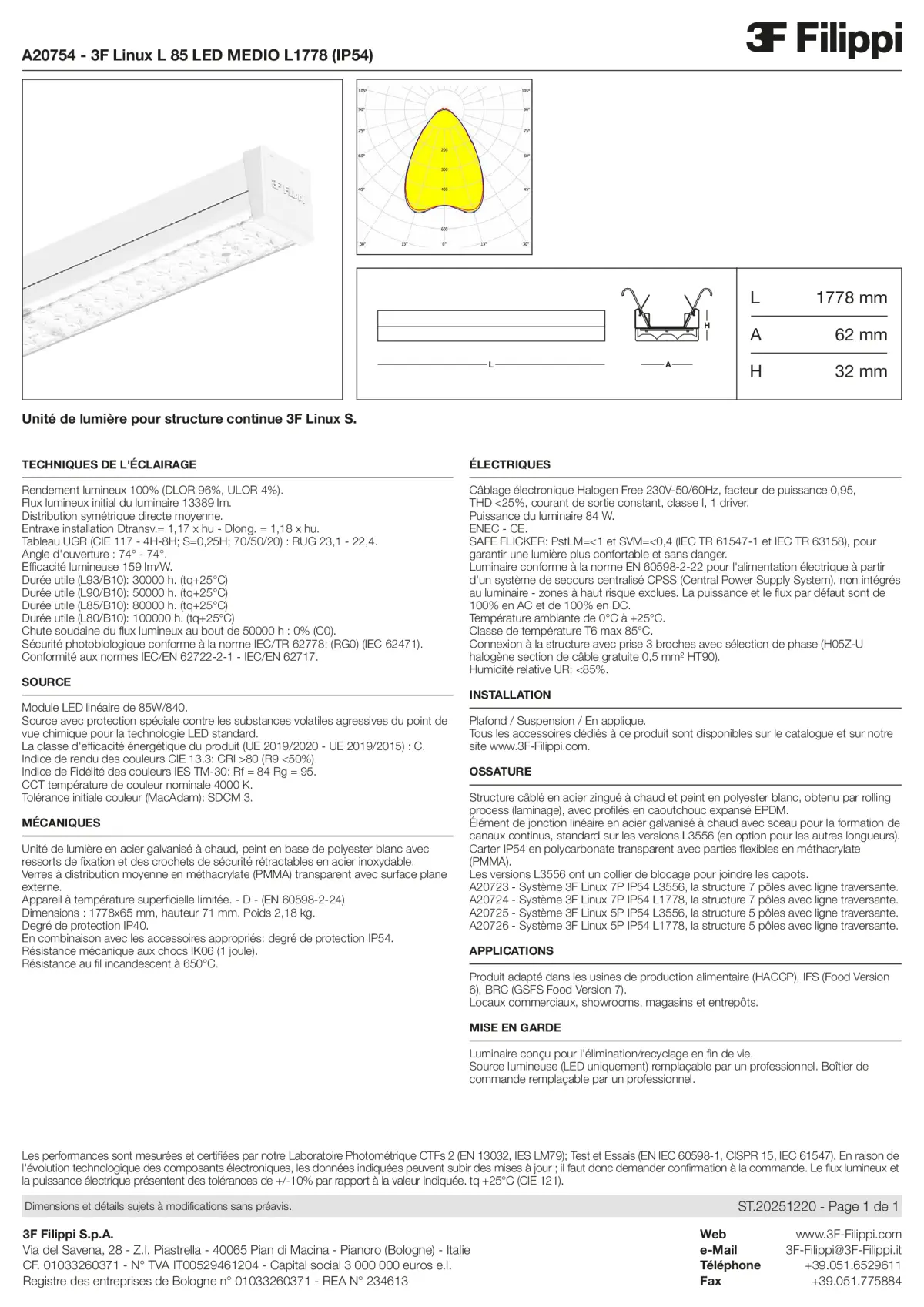 A20754 - 3F Linux L 85 LED MEDIO L1778 (IP54) - Datasheet - fr