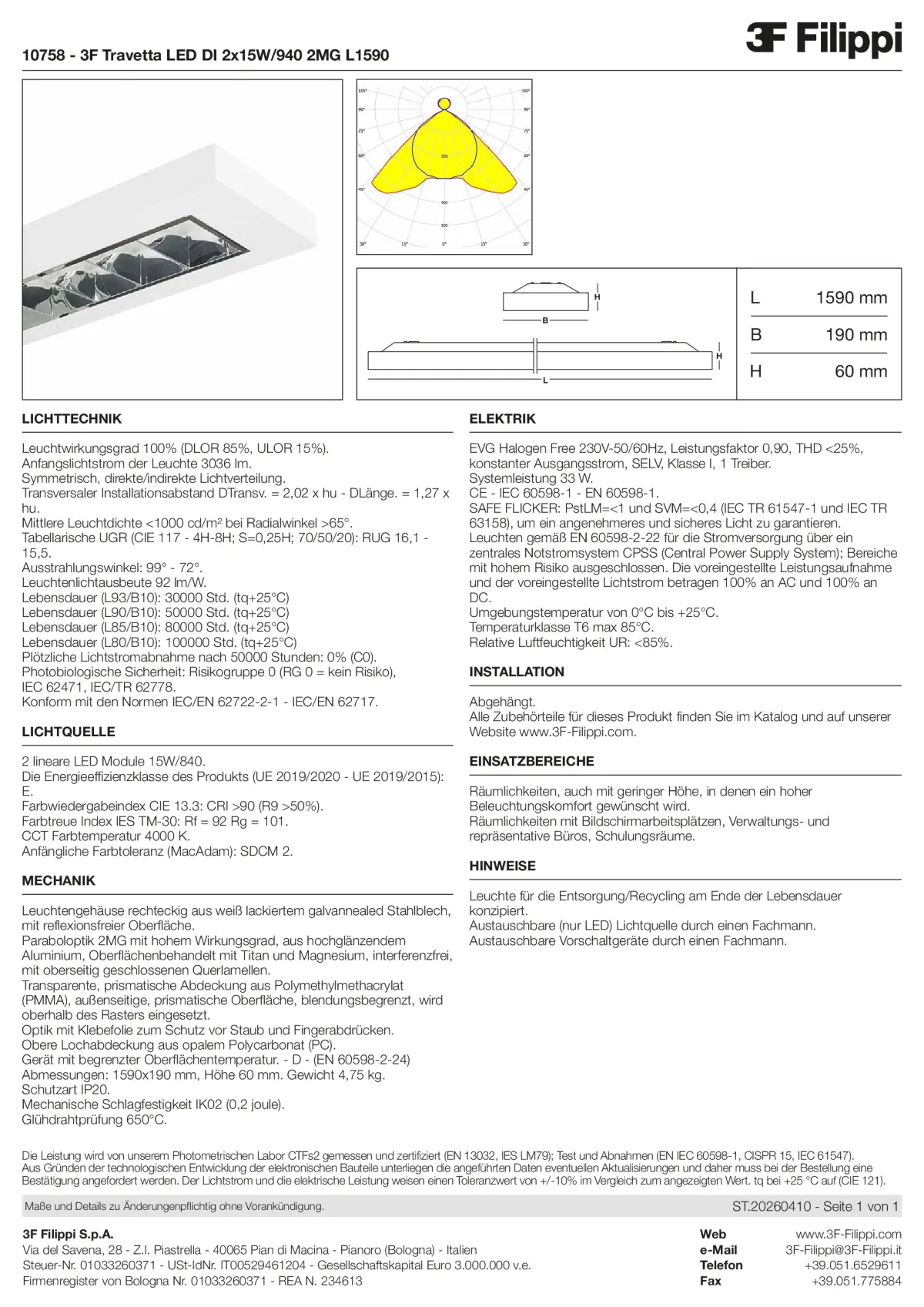 10758 - 3F Travetta LED DI 2x15W-940 2MG L1590 - Datasheet - de