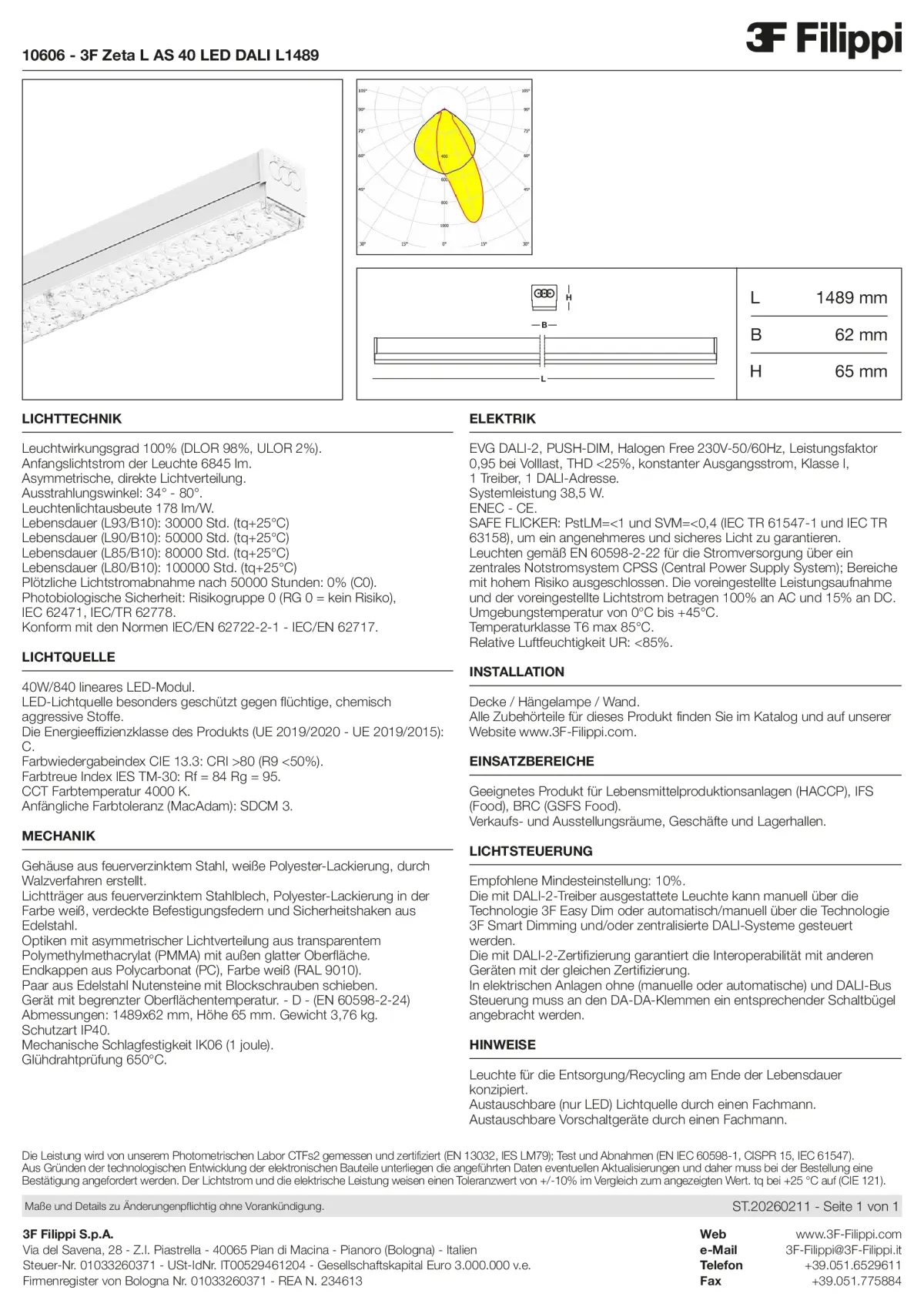 10606 - 3F Zeta L AS 40 LED DALI L1489 - Datasheet - de