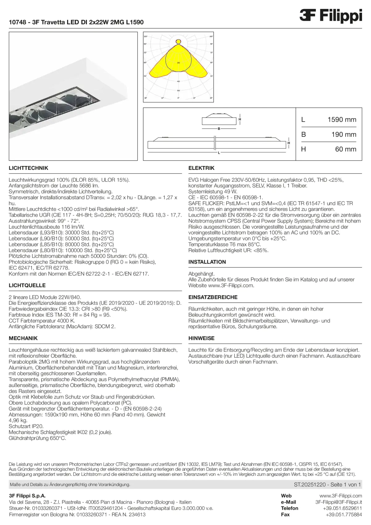 10748 - 3F Travetta LED DI 2x22W 2MG L1590 - Datasheet - de