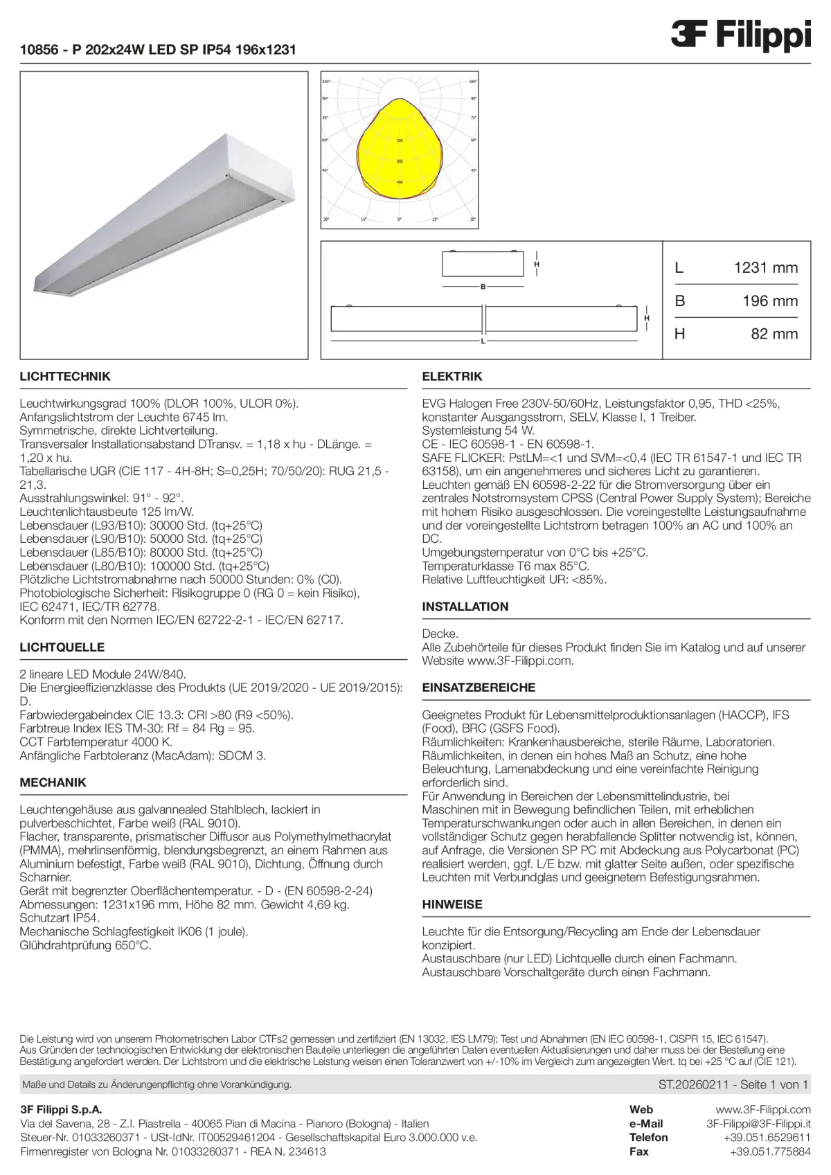 10856 - P 202x24W LED SP IP54 196x1231 - Datasheet - de