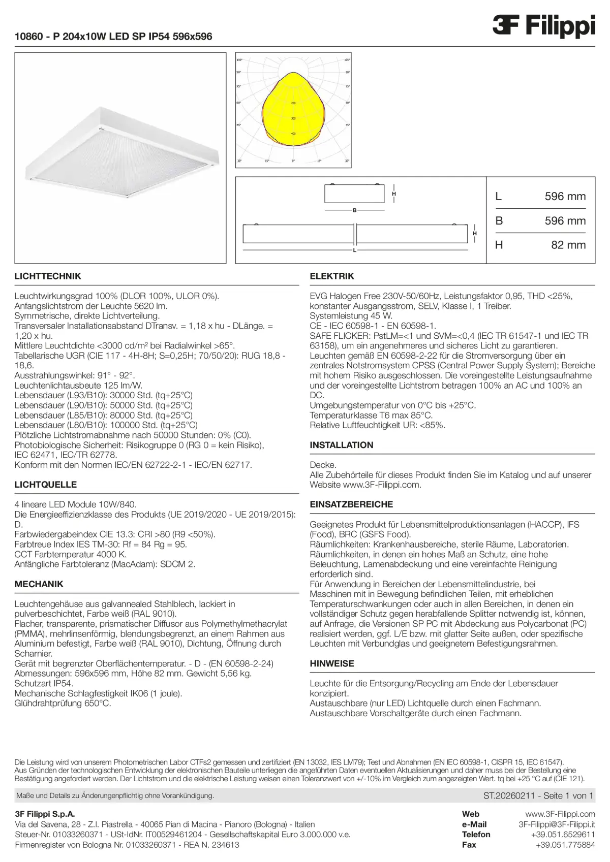 10860 - P 204x10W LED SP IP54 596x596 - Datasheet - de