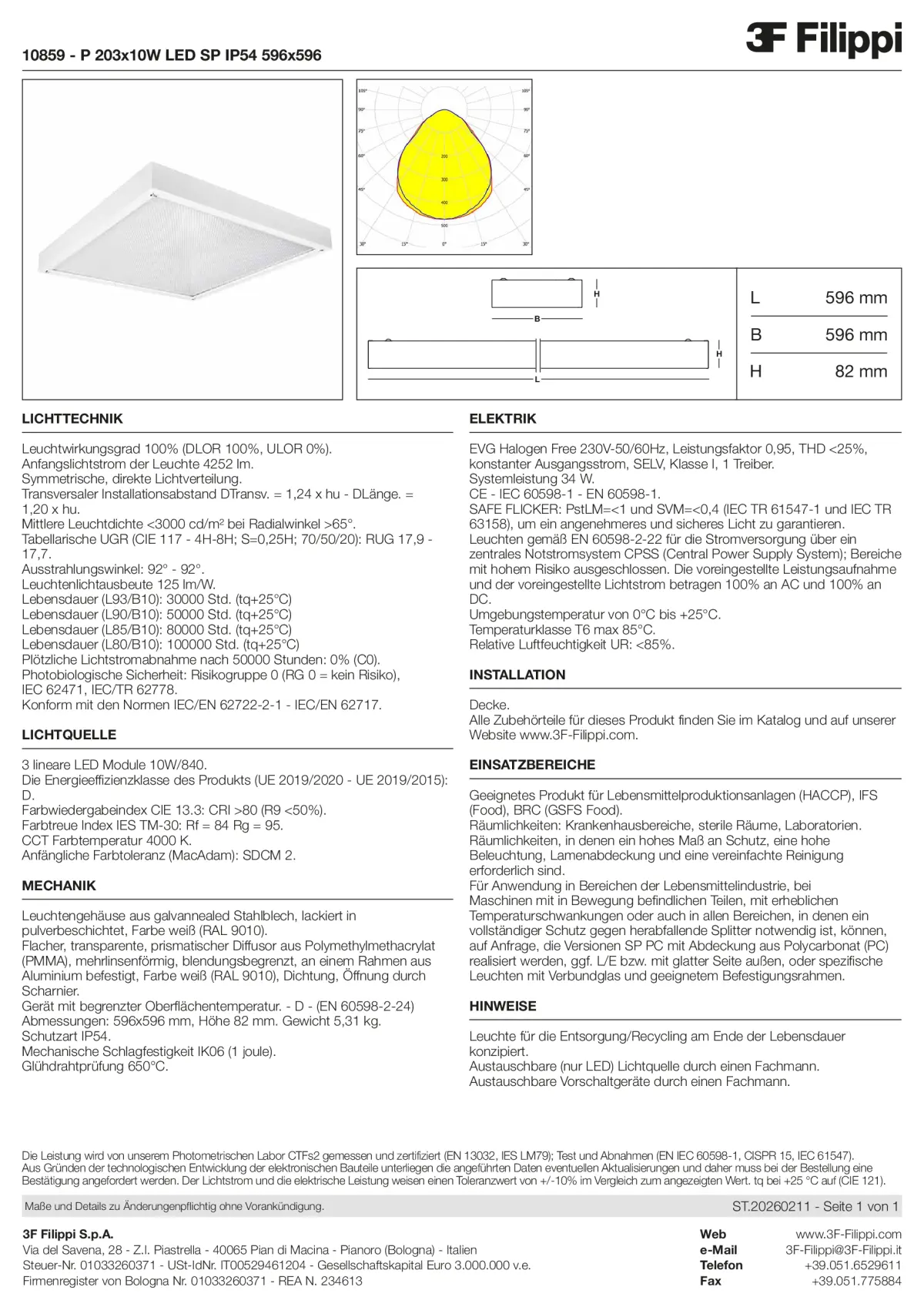 10859 - P 203x10W LED SP IP54 596x596 - Datasheet - de