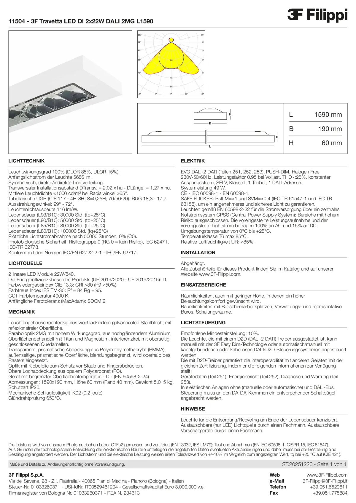 11504 - 3F Travetta LED DI 2x22W DALI 2MG L1590 - Datasheet - de