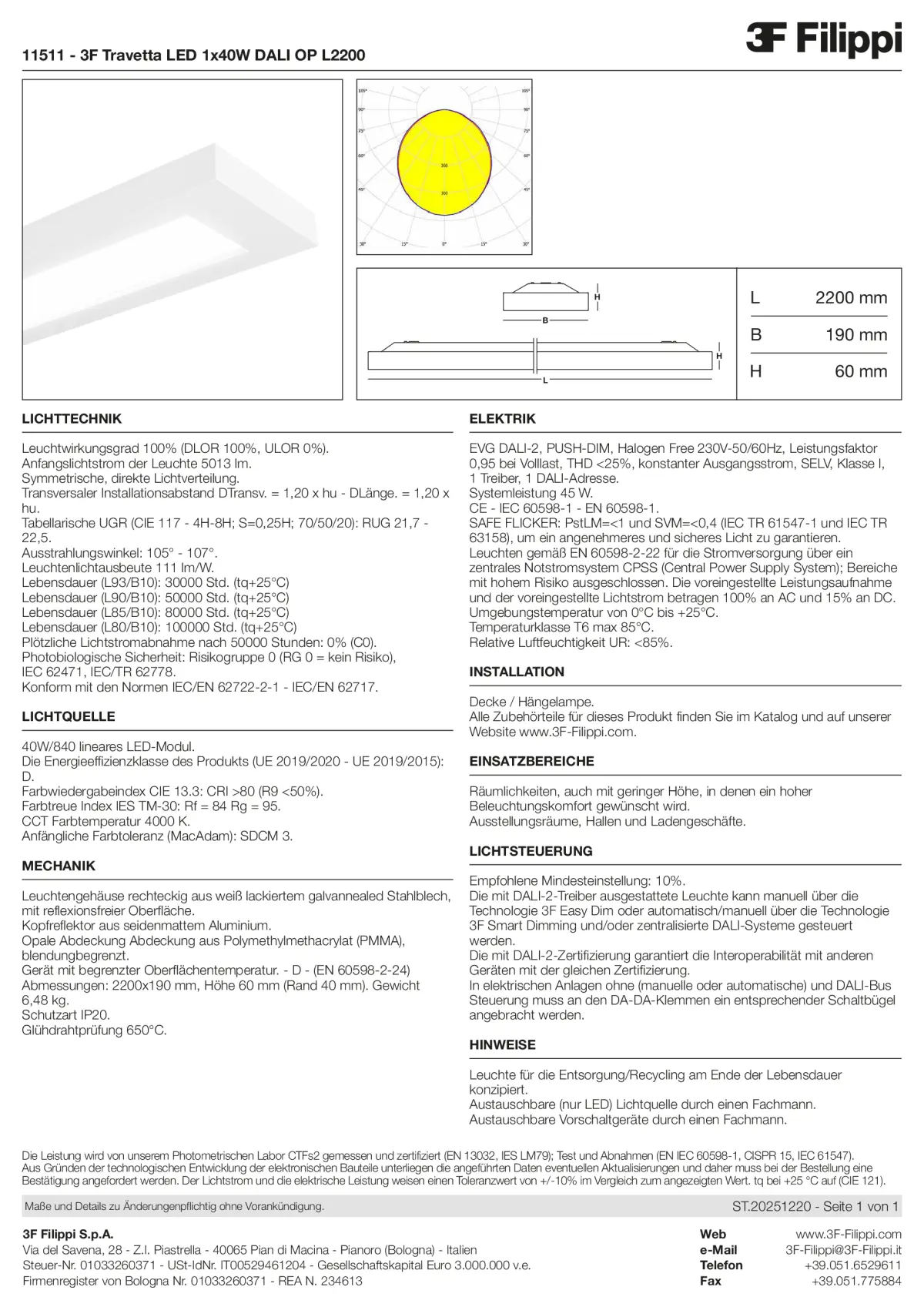 11511 - 3F Travetta LED 1x40W DALI OP L2200 - Datasheet - de