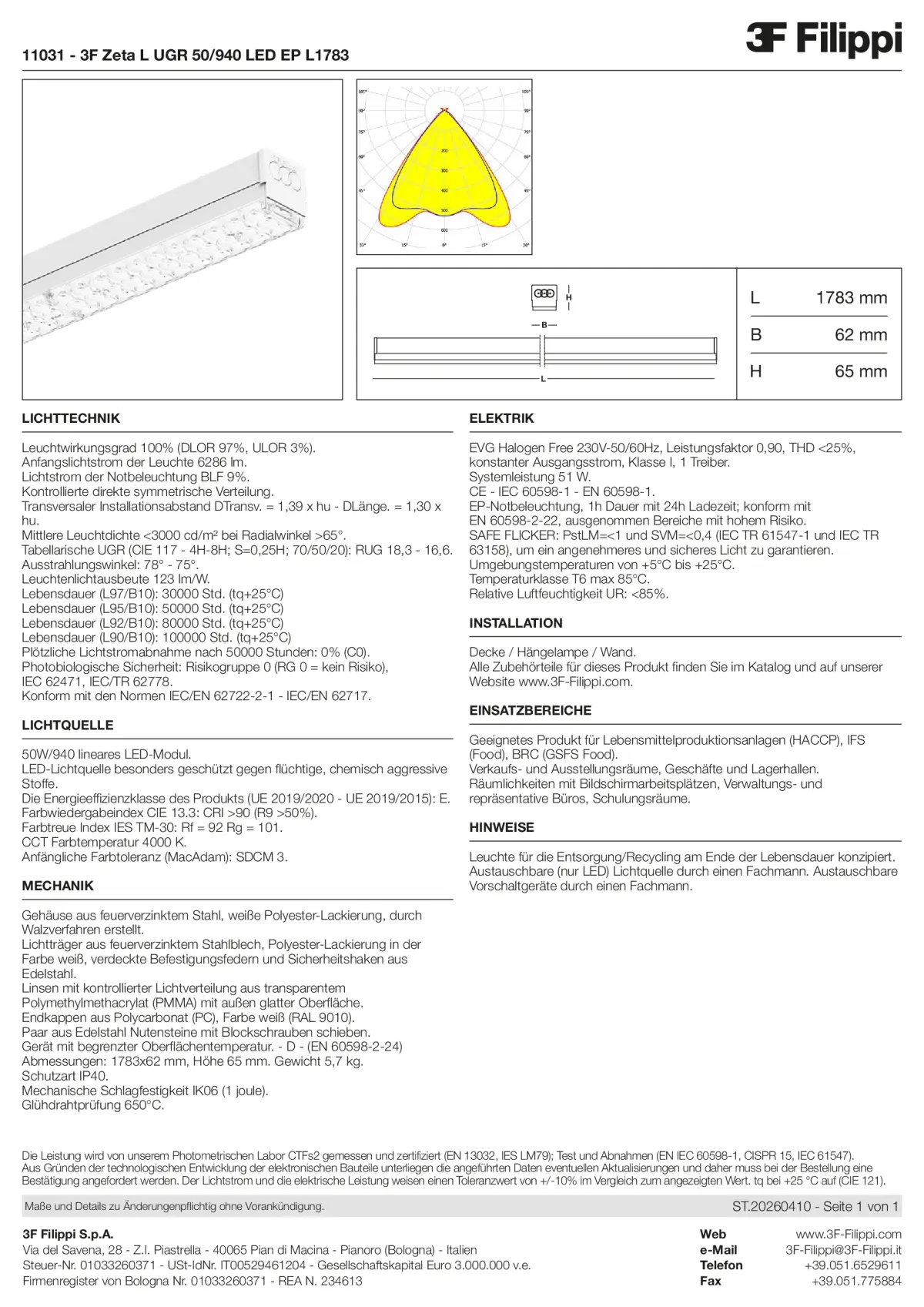 11031 - 3F Zeta L UGR 50-940 LED EP L1783 - Datasheet - de