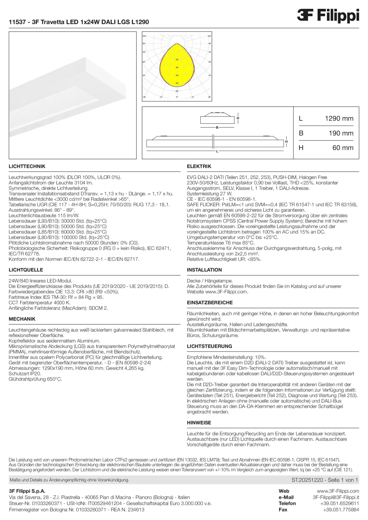 11537 - 3F Travetta LED 1x24W DALI LGS L1290 - Datasheet - de