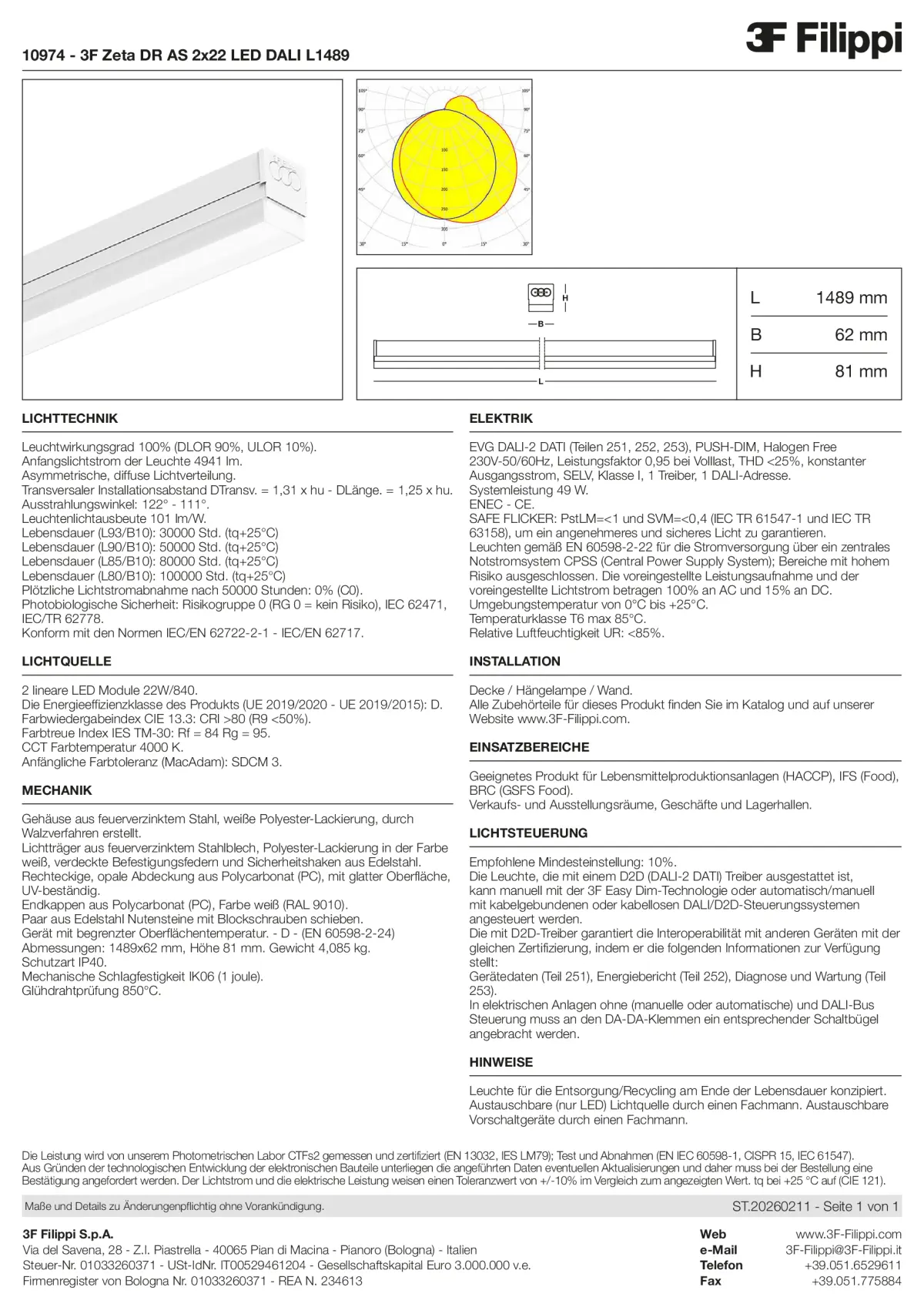 10974 - 3F Zeta DR AS 2x22 LED DALI L1489 - Datasheet - de