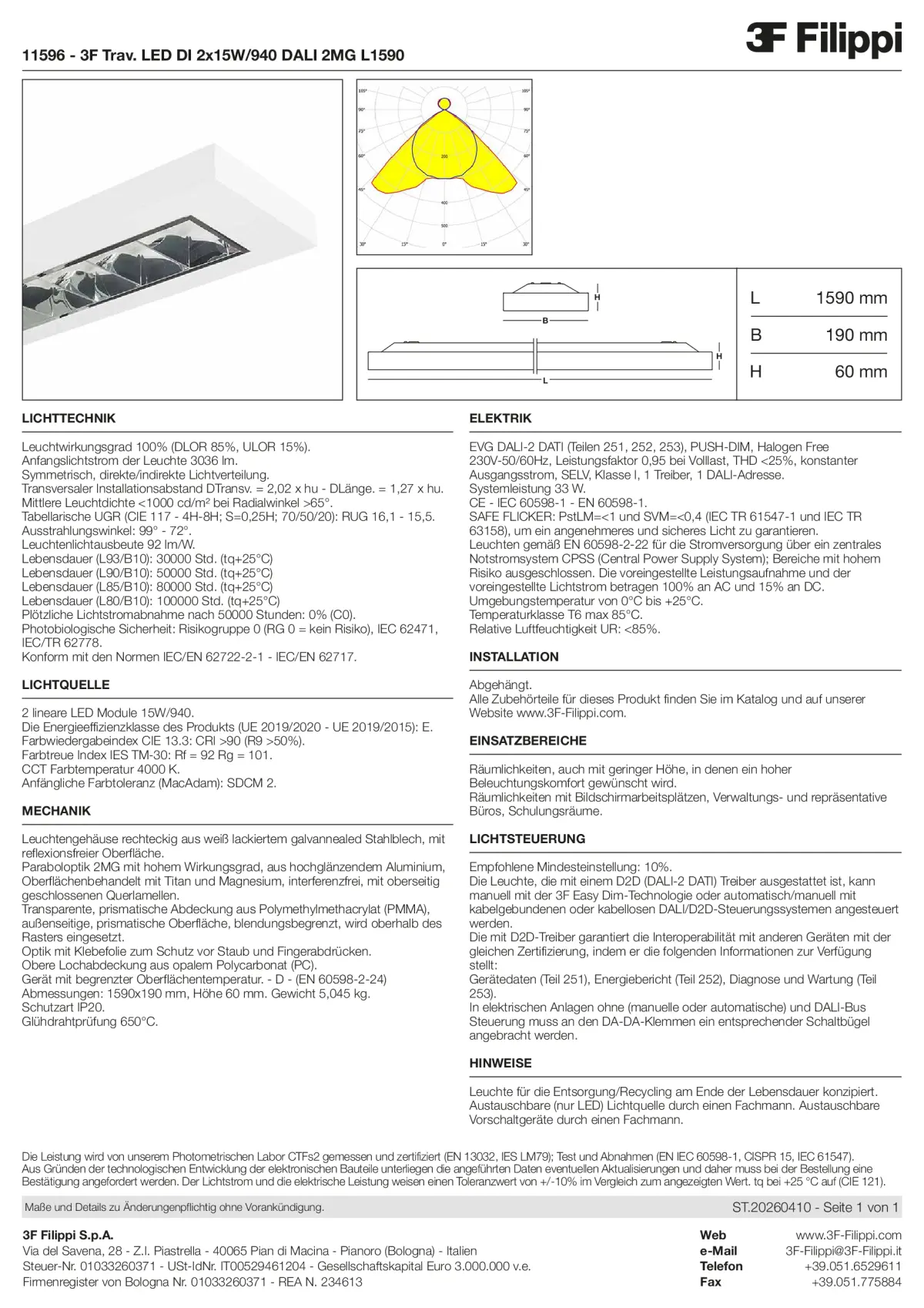 11596 - 3F Trav. LED DI 2x15W-940 DALI 2MG L1590 - Datasheet - de