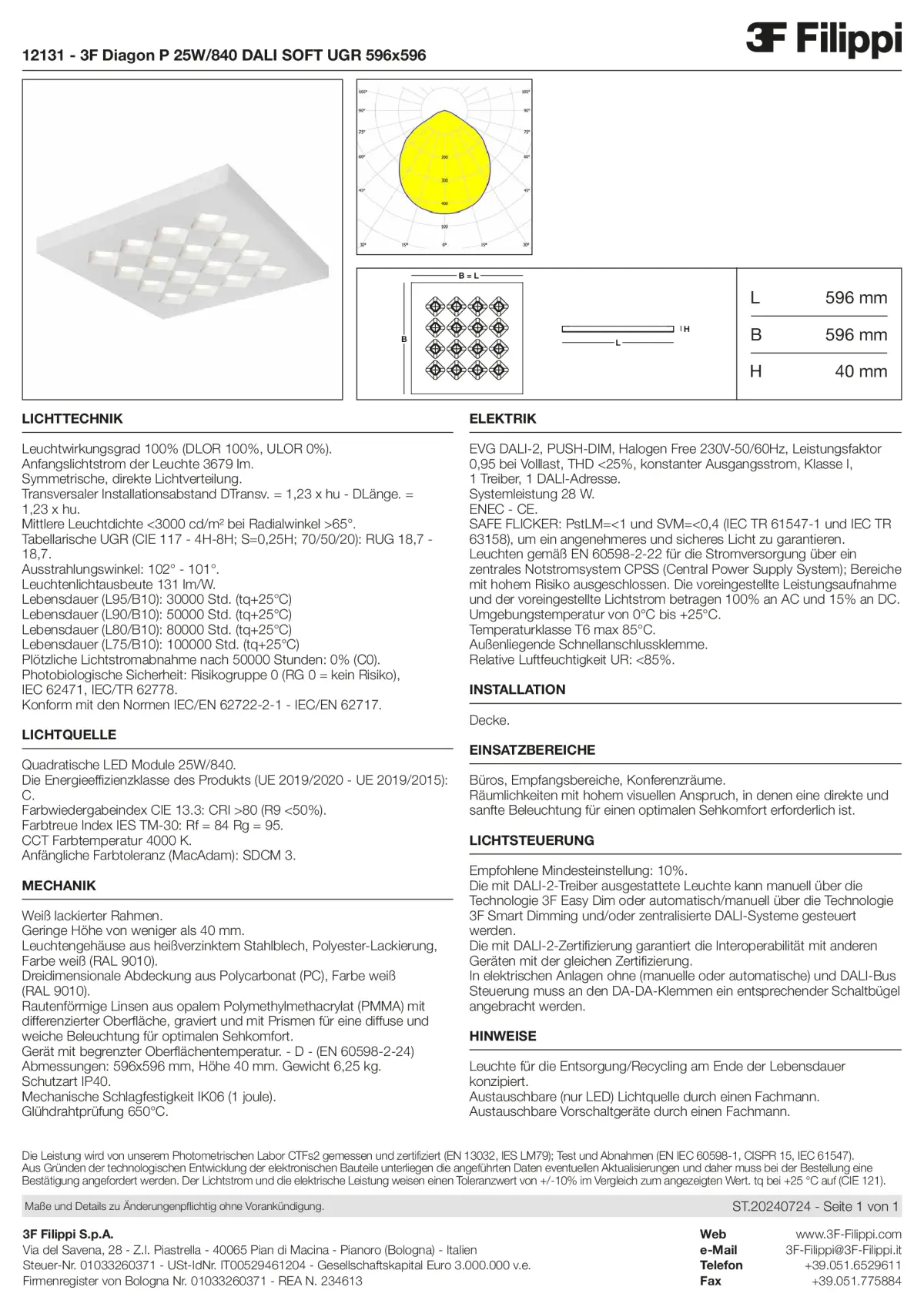 12131 - 3F Diagon P 25W-840 DALI SOFT UGR 596x596 - Datasheet - de