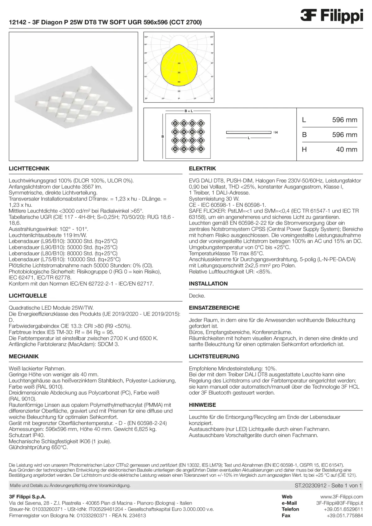 12142 - 3F Diagon P 25W DT8 TW SOFT UGR 596x596 (CCT 2700) - Datasheet - de