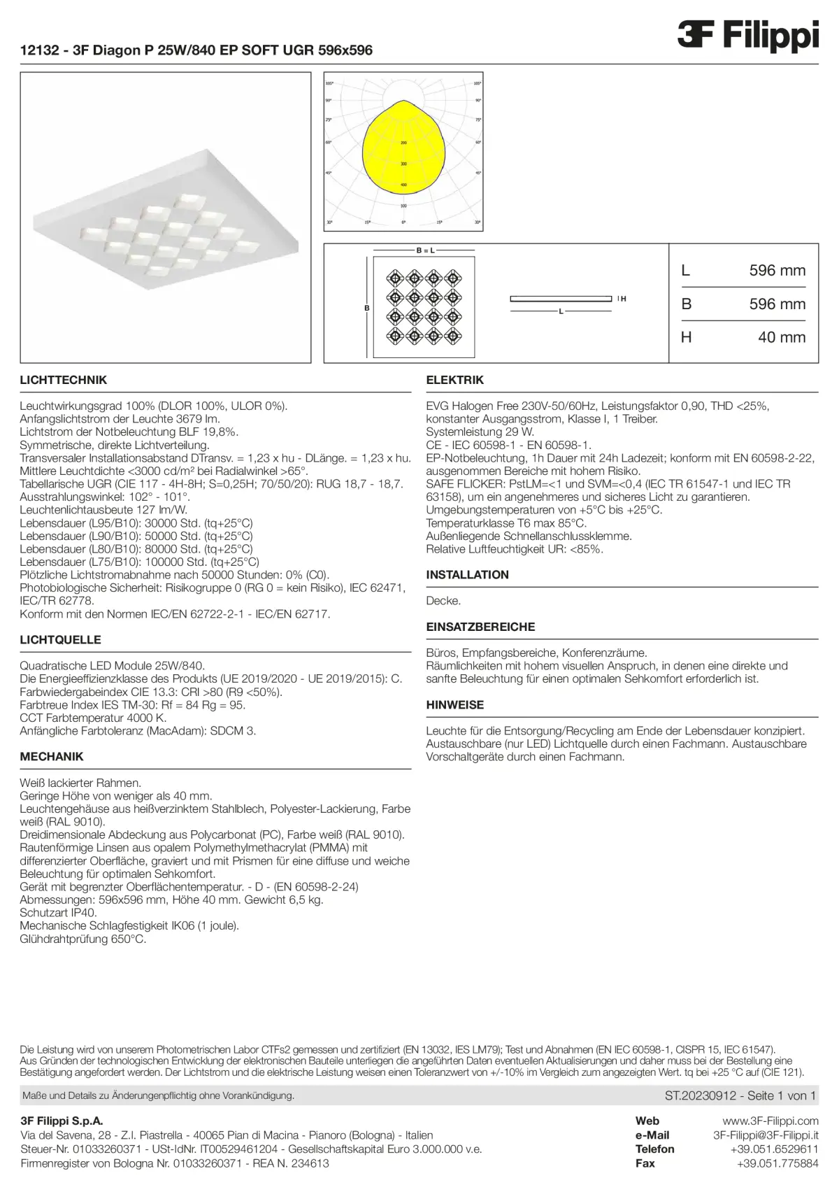 12132 - 3F Diagon P 25W-840 EP SOFT UGR 596x596 - Datasheet - de