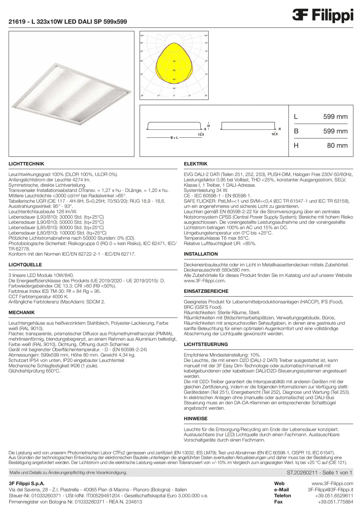 21619 - L 323x10W LED DALI SP 599x599 - Datasheet - de