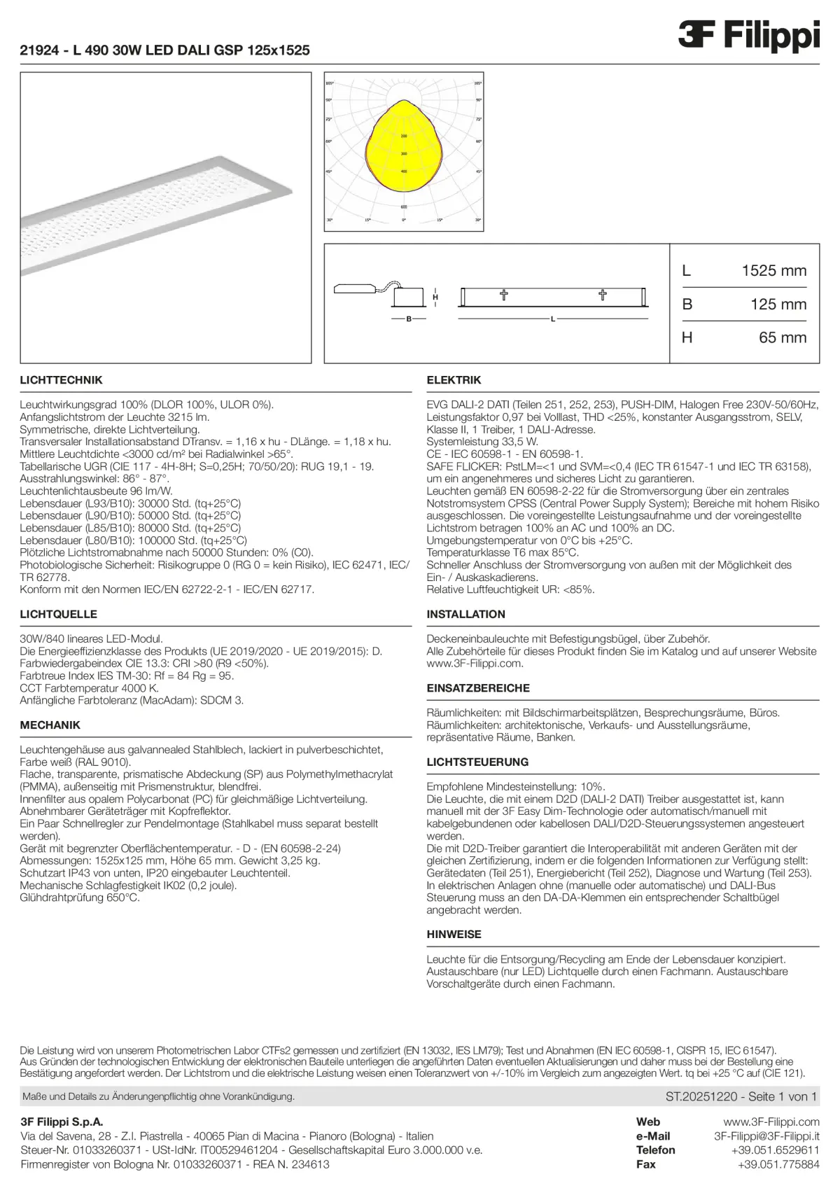 21924 - L 490 30W LED DALI GSP 125x1525 - Datasheet - de