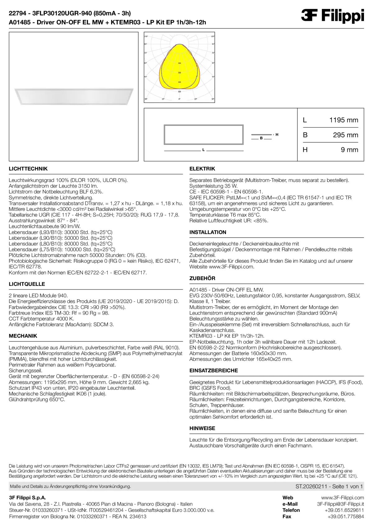 22794+A01485+KTEMR03 - 3FLP30120UGR-940 (850mA - 3h) + ON-OFF EL MW + Kit EP 1h-3h - Datasheet - de