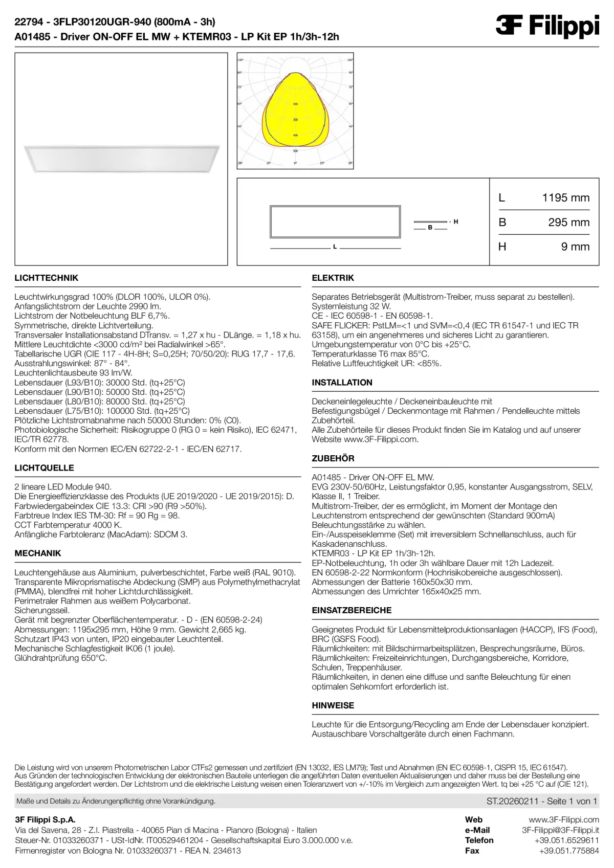 22794+A01485+KTEMR03 - 3FLP30120UGR-940 (800mA - 3h) + ON-OFF EL MW + Kit EP 1h-3h - Datasheet - de