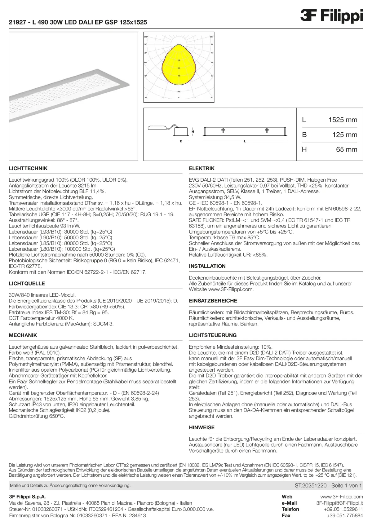 21927 - L 490 30W LED DALI EP GSP 125x1525 - Datasheet - de
