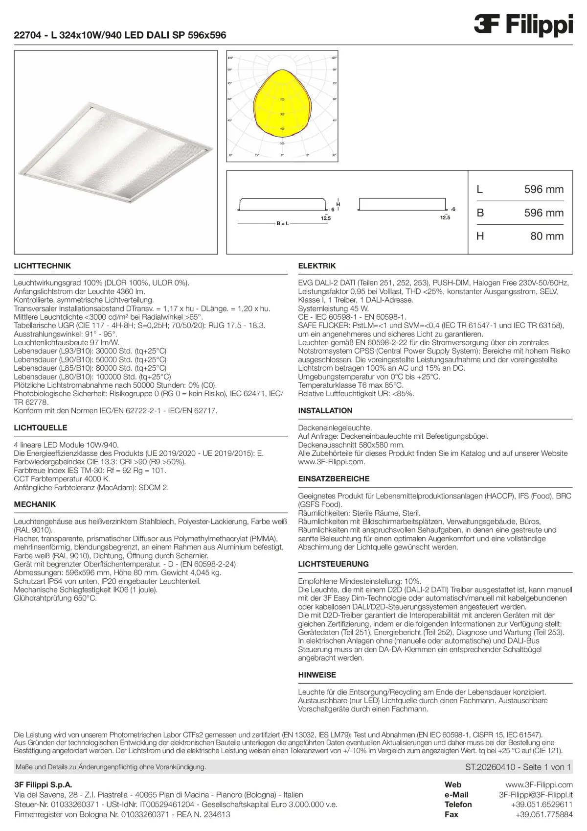 22704 - L 324x10W-940 LED DALI SP 596x596 - Datasheet - de