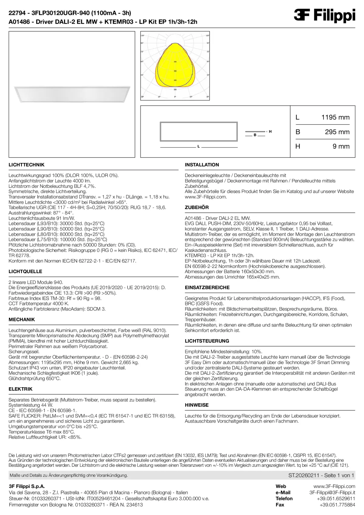 22794+A01486+KTEMR03 - 3FLP30120UGR-940 (1100mA - 3h) + DALI-2 EL MW + Kit EP 1h-3h - Datasheet - de