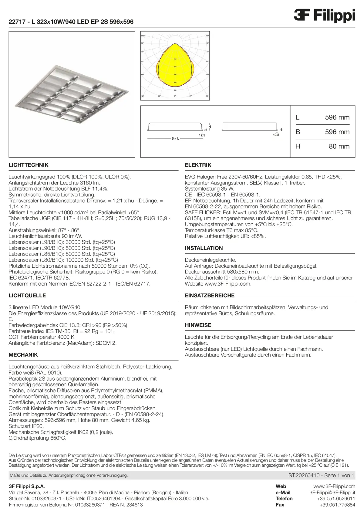 22717 - L 323x10W-940 LED EP 2S 596x596 - Datasheet - de