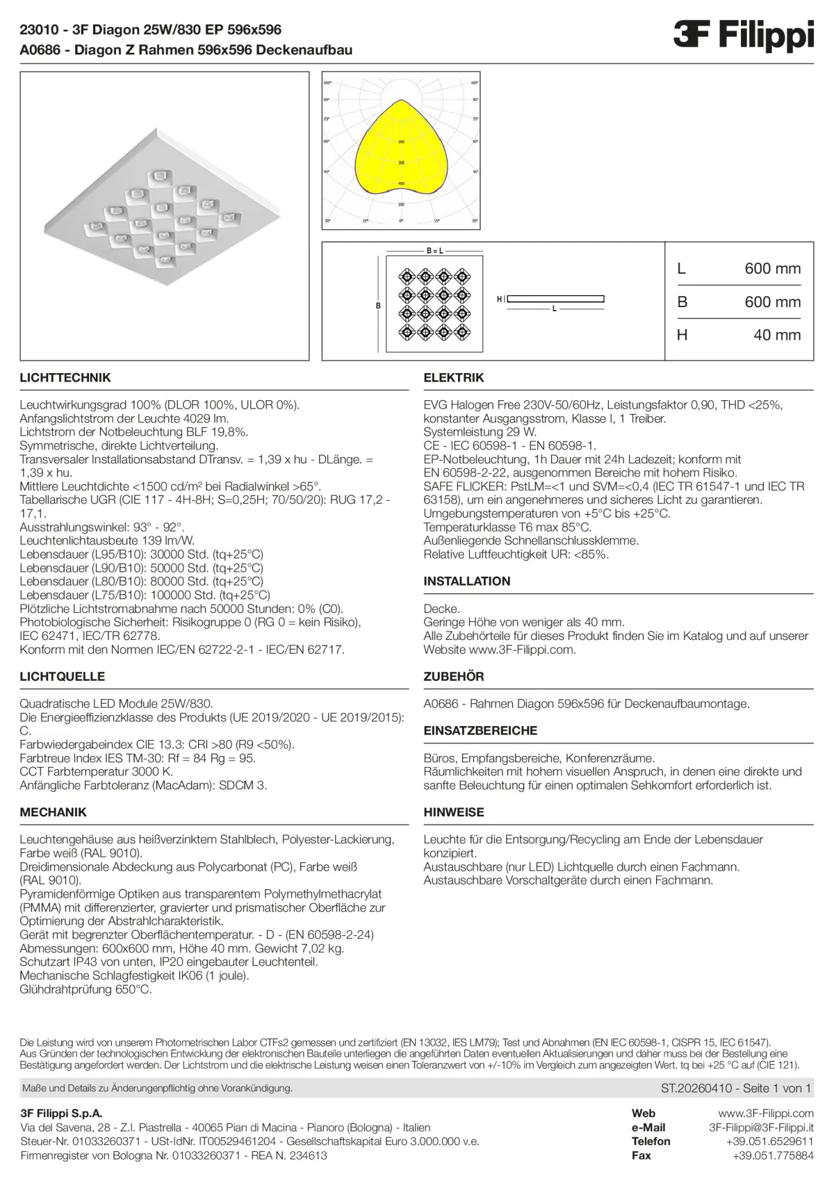 23010+A0686 - 3F Diagon 25W-830 EP 596x596 + Corn.plaf. - Datasheet - de