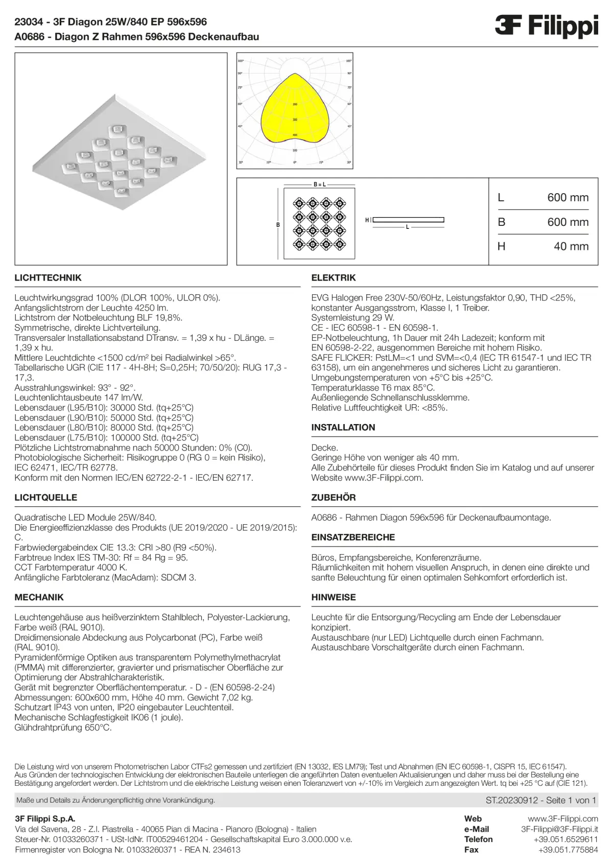 23034+A0686 - 3F Diagon 25W-840 EP 596x596 + Corn.plaf. - Datasheet - de