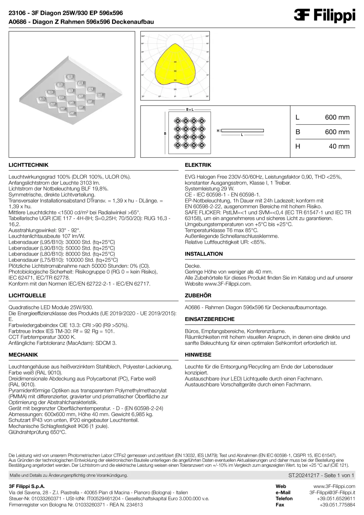 23106+A0686 - 3F Diagon 25W-930 EP 596x596 + Corn.plaf. - Datasheet - de
