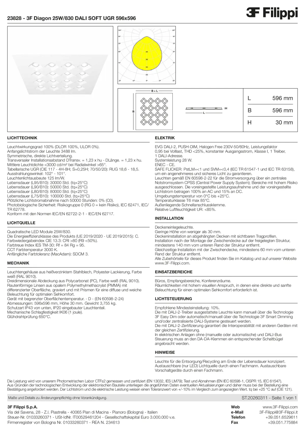 23828 - 3F Diagon 25W-830 DALI SOFT UGR 596x596 - Datasheet - de