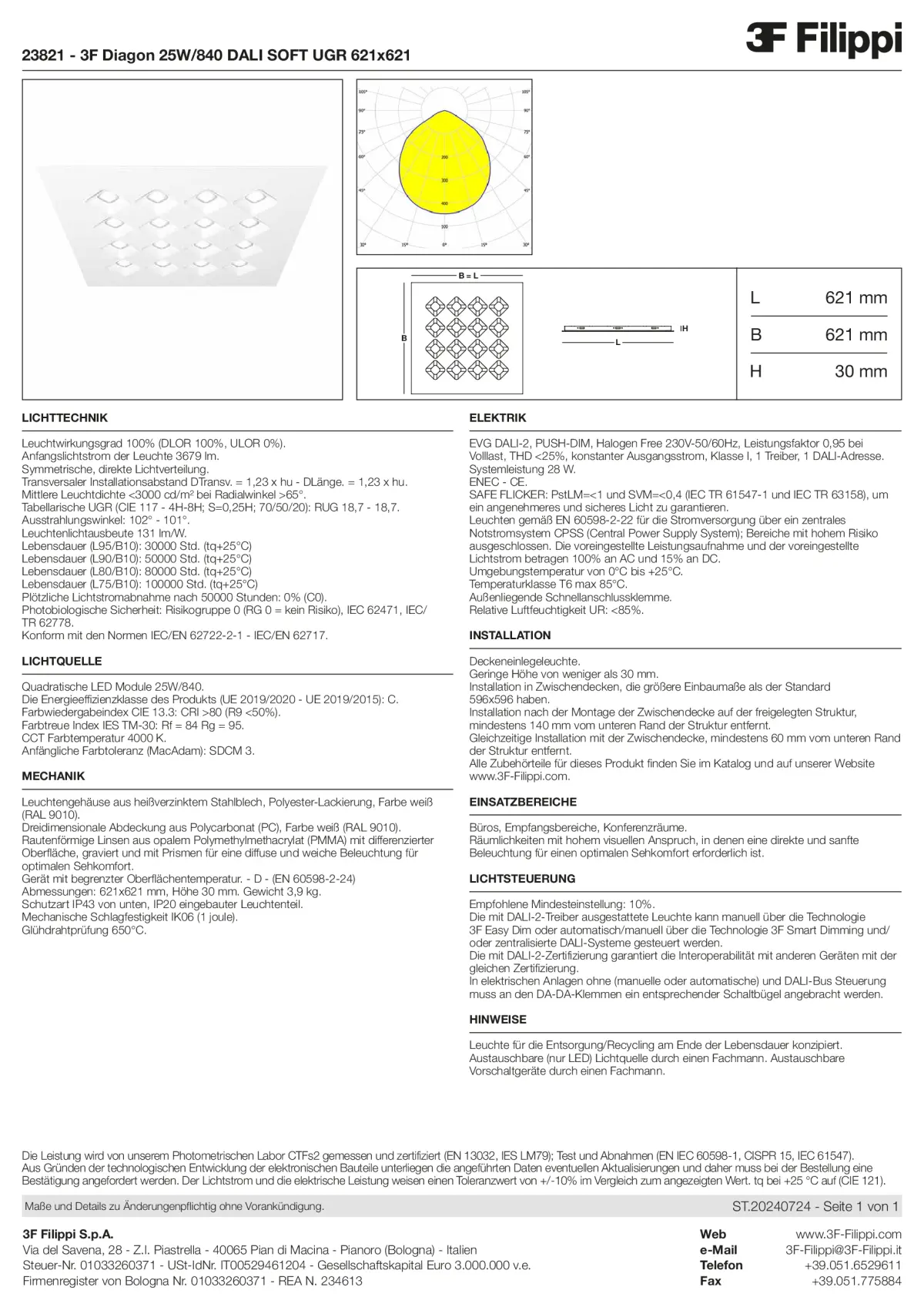 23821 - 3F Diagon 25W-840 DALI SOFT UGR 621x621 - Datasheet - de