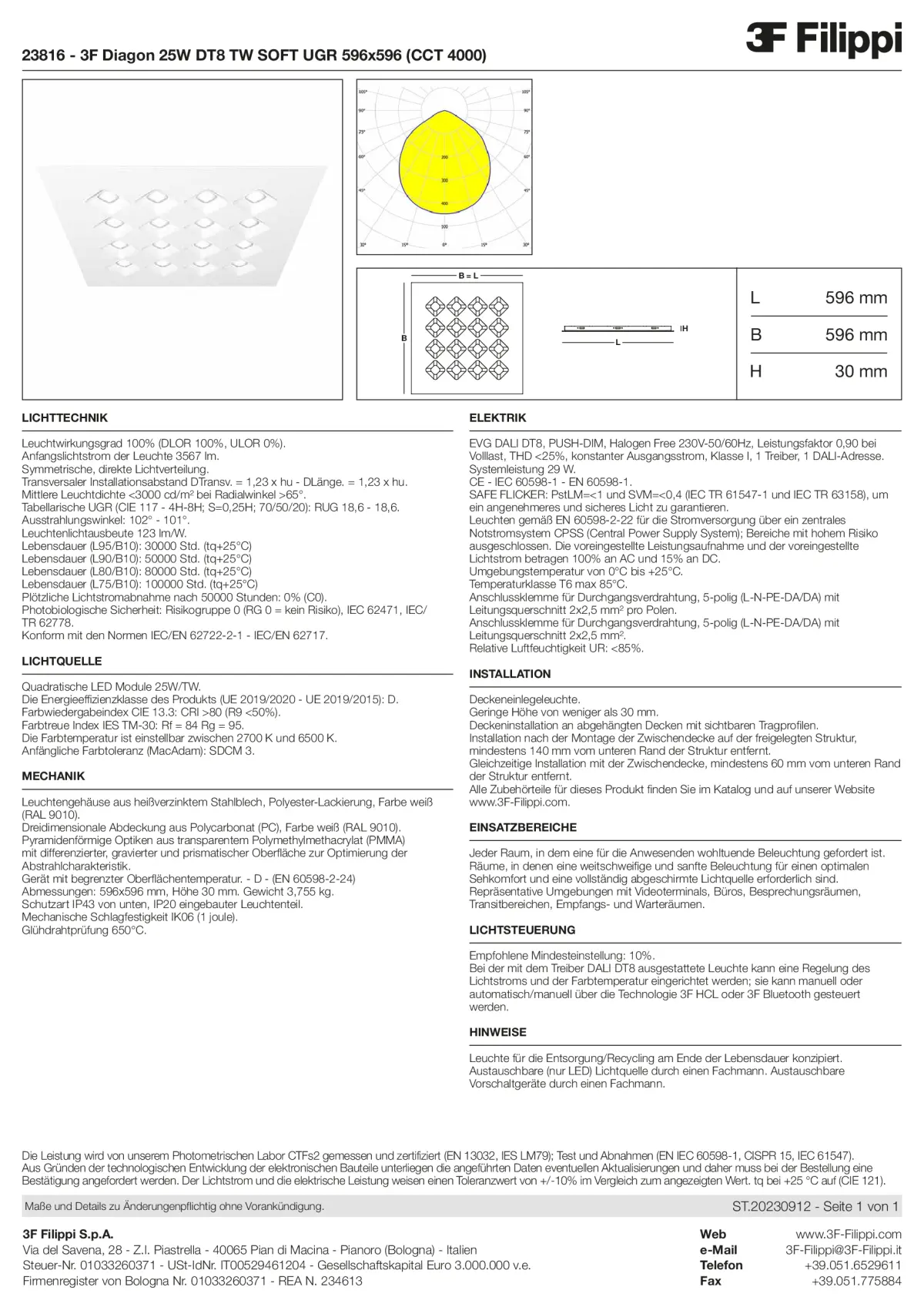 23816 - 3F Diagon 25W DT8 TW SOFT UGR 596x596 (CCT 4000) - Datasheet - de