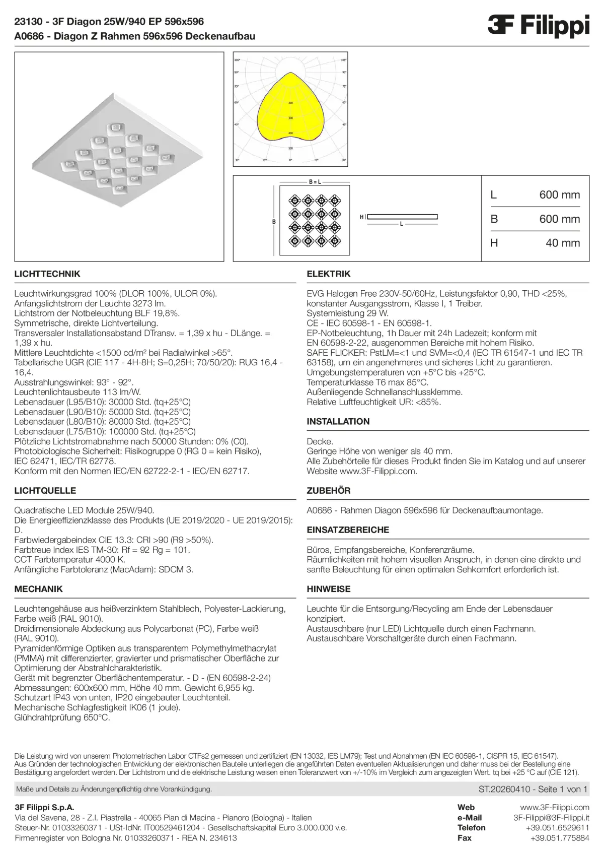 23130+A0686 - 3F Diagon 25W-940 EP 596x596 + Corn.plaf. - Datasheet - de
