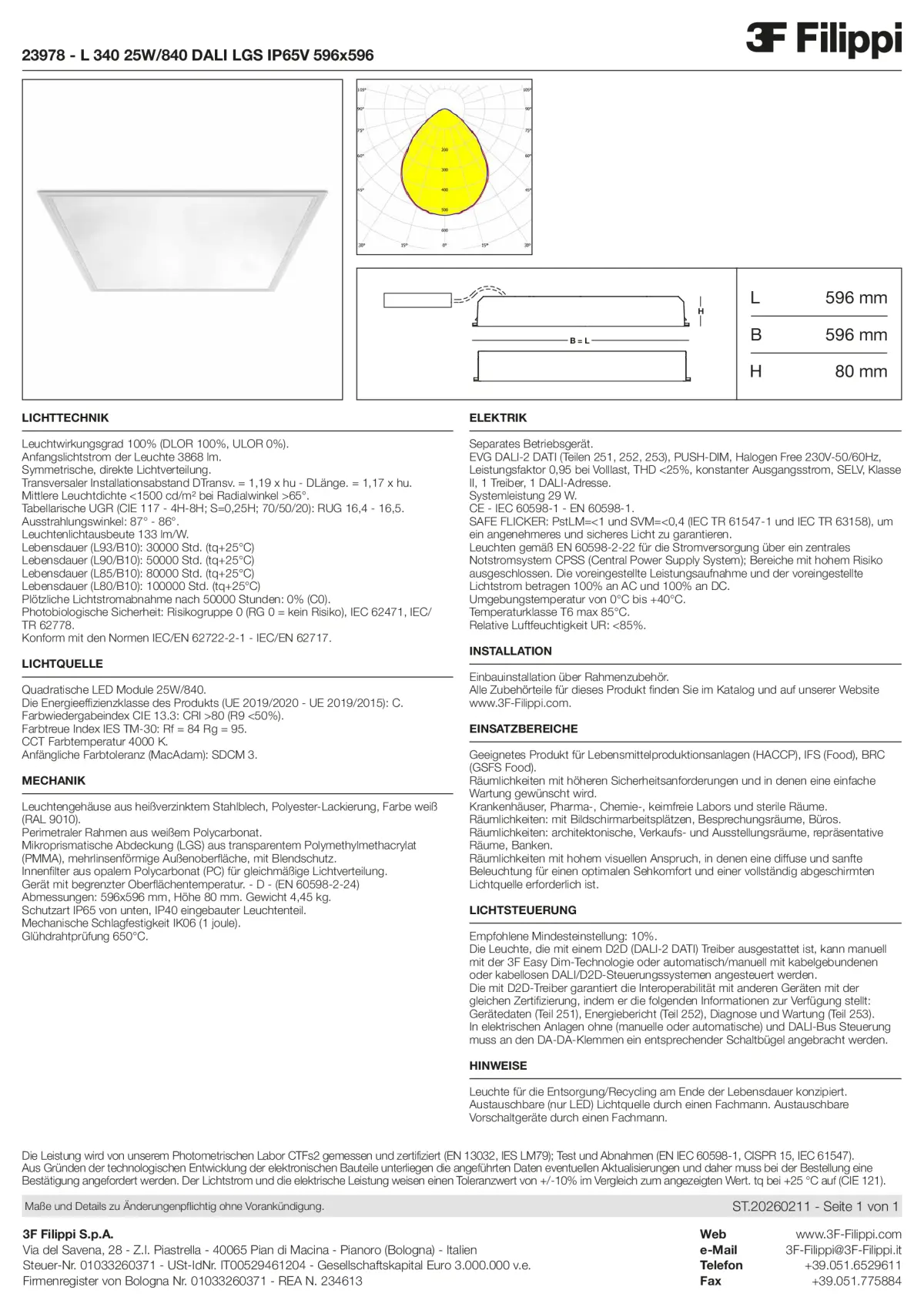 23978 - L 340 25W-840 DALI LGS IP65V 596x596 - Datasheet - de