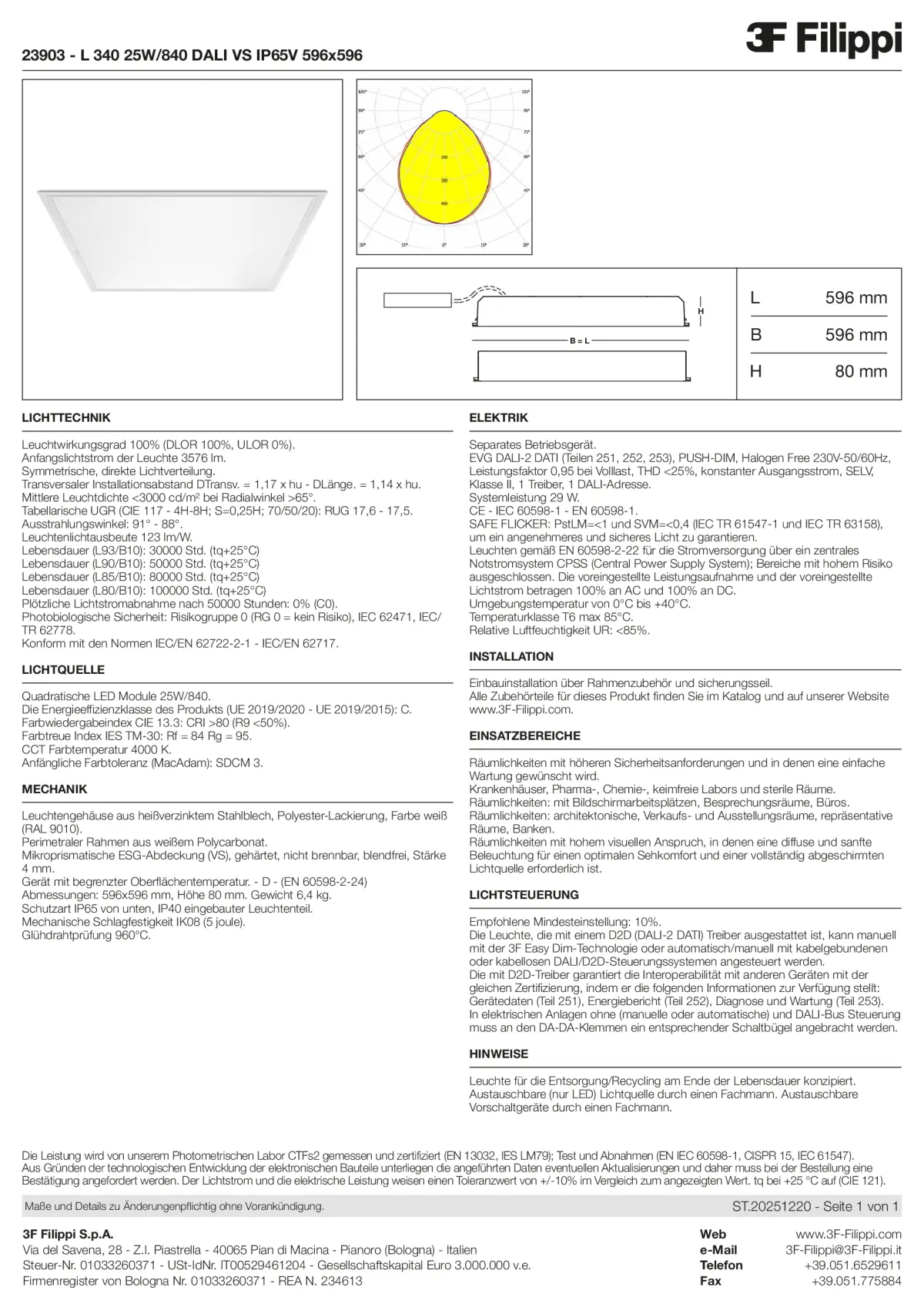 23903 - L 340 25W-840 DALI VS IP65V 596x596 - Datasheet - de
