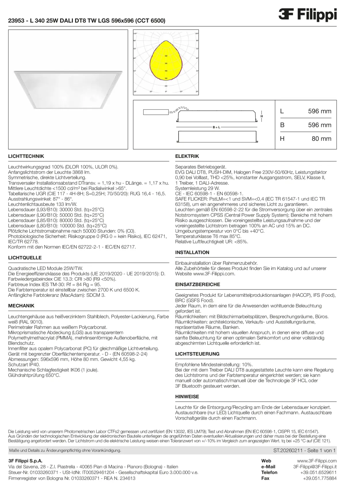 23953 - L 340 25W DALI DT8 TW LGS 596x596 (CCT 6500) - Datasheet - de