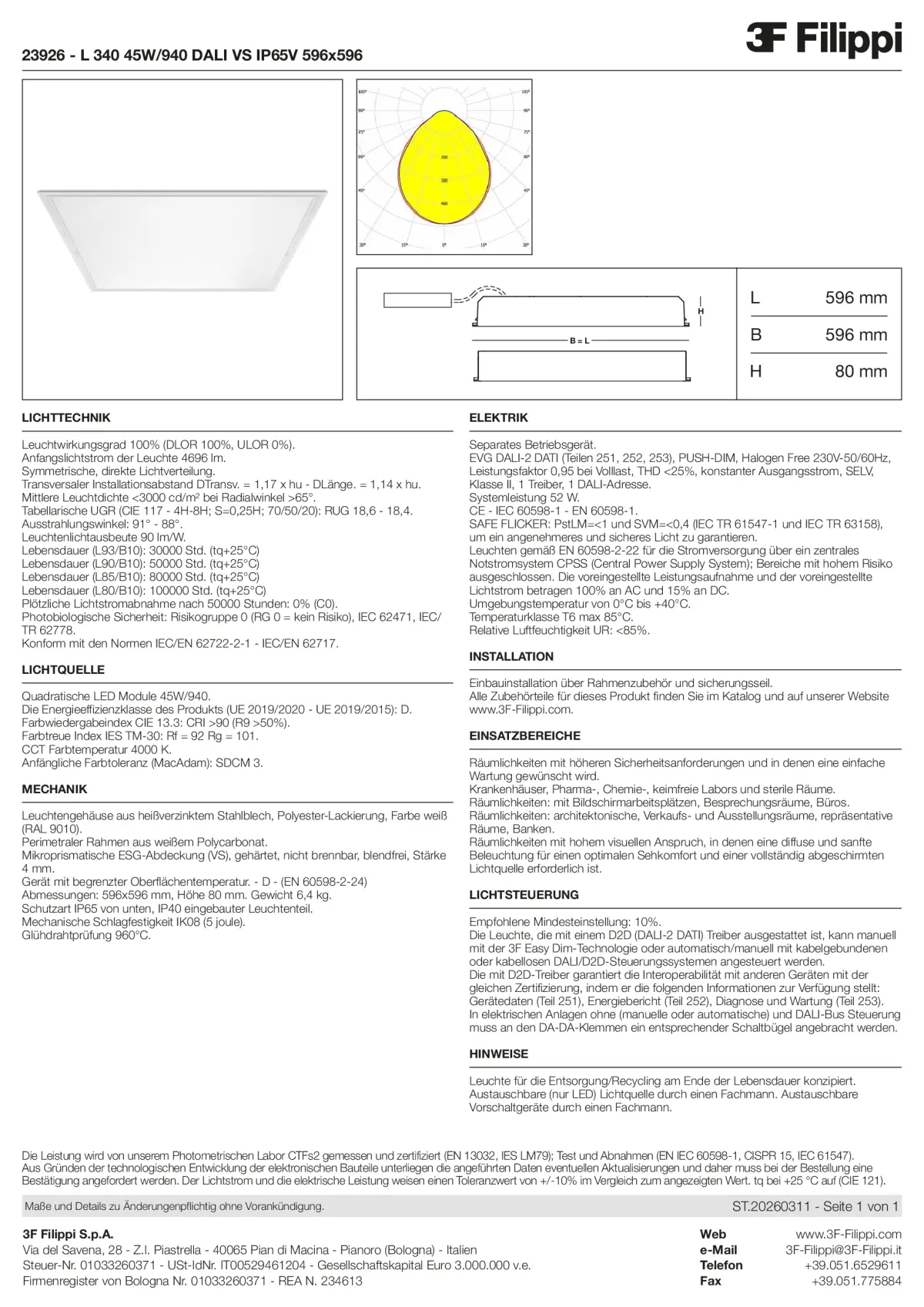 23926 - L 340 45W-940 DALI VS IP65V 596x596 - Datasheet - de