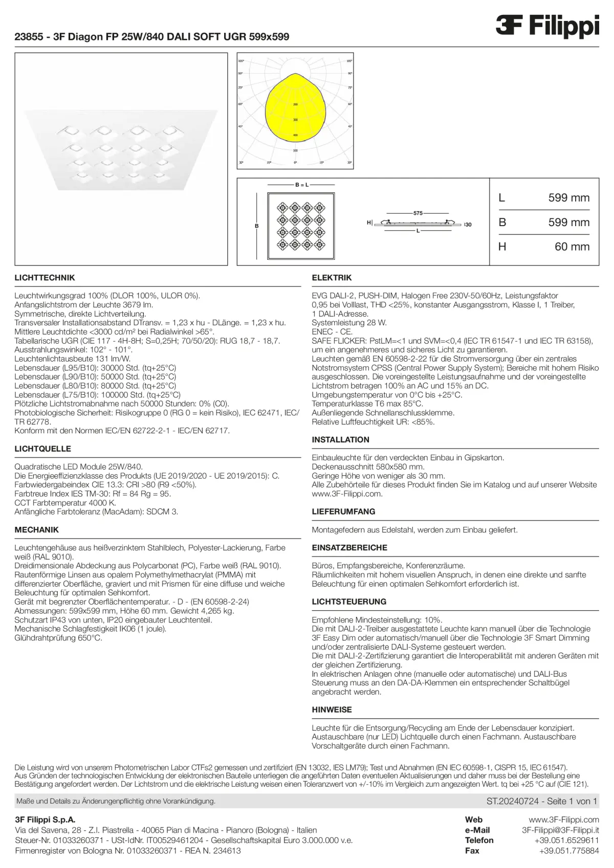 23855 - 3F Diagon FP 25W-840 DALI SOFT UGR 599x599 - Datasheet - de